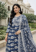 Women blue Cotton kurti set