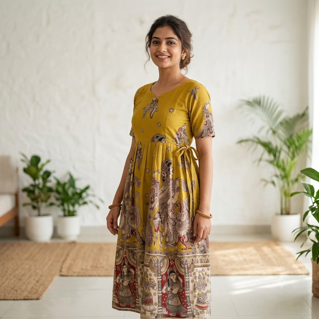 Black Kalamkari Anarkali Gown | Elegant Cotton Ethnic Wear Dress for Women