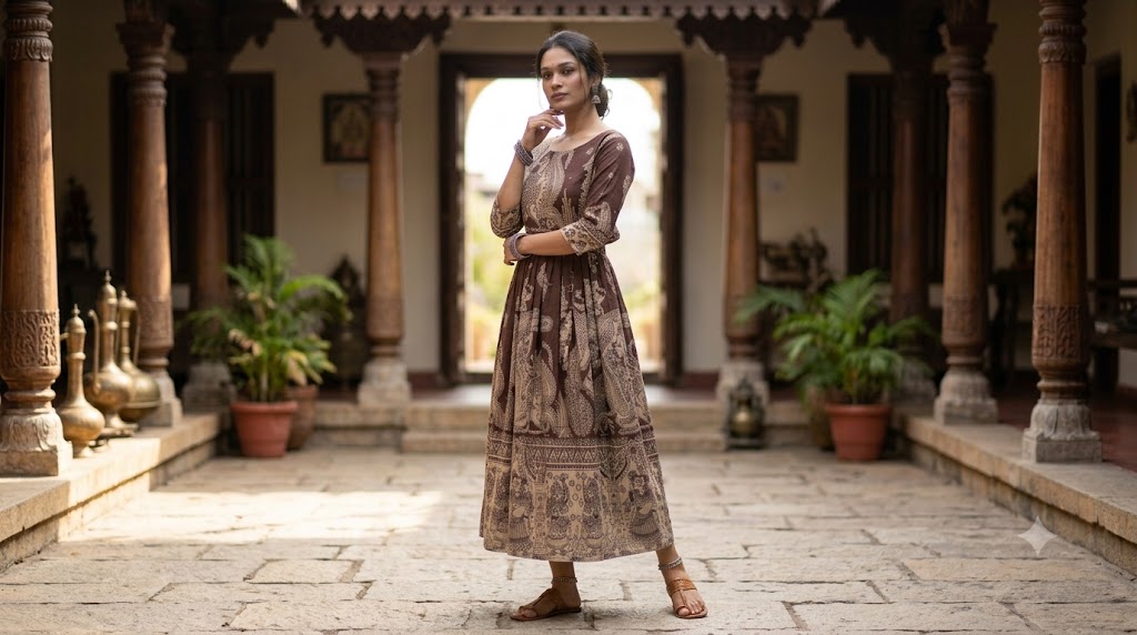 Black Kalamkari Anarkali Gown | Elegant Cotton Ethnic Wear Dress for Women