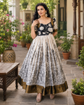Women's Black & White Kalamkari Cotton Anarkali Gown | Pure Cotton Ethnic Wea