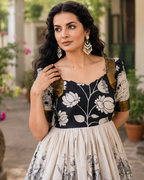 Women's Black & White Kalamkari Cotton Anarkali Gown | Pure Cotton Ethnic Wea