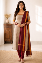 Grey and Maroon women's Mangalagiri Cotton Kurta Set