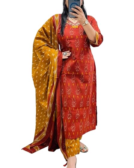 Cotton kurti set with pants and dupatta