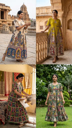 Black Kalamkari Anarkali Gown | Elegant Cotton Ethnic Wear Dress for Women
