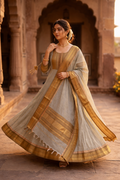 Handcrafted women Cotton Anarkali & Zari Shawl Set