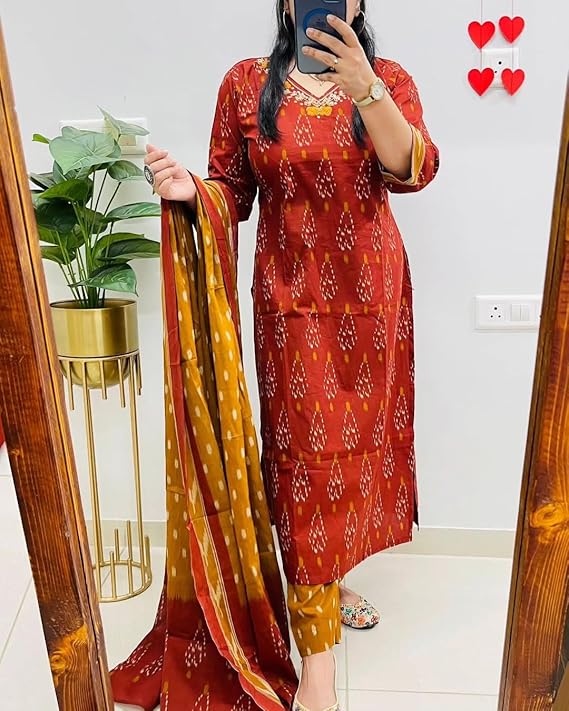 Cotton kurti set with pants and dupatta