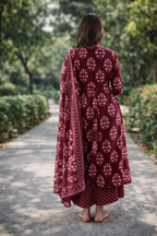 Cotton Printed Handwork Anarkali Set