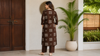 Women's Brown Cotton Printed Kurti Set with Pants | Casual Daily Wear Ethnic Co-ord Set