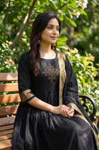 Black Silk Cotton Kolam Anarkali Kurta Set with Pant & Dupatta | Fully Stitched Ethnic Wear