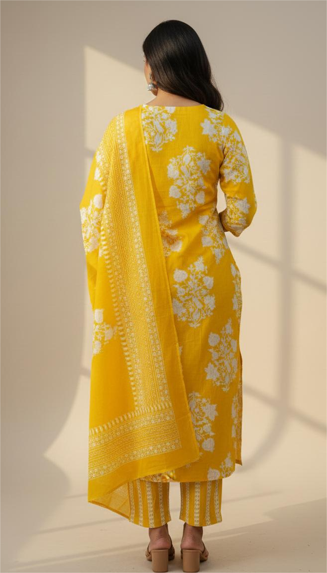 Cotton kurti set with pants and dupatta