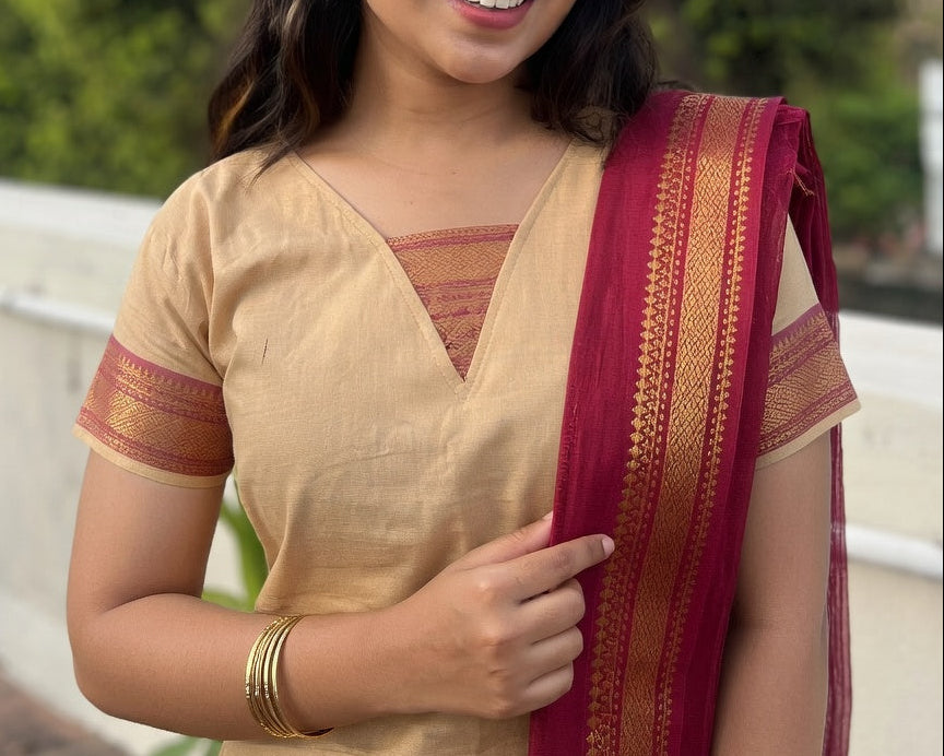 Cotton Mangalagiri Kurti Set with Shawl/Dupatta – Elegant Everyday Ethnic Wear