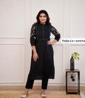Black Cotton Embroidered Kurti Set