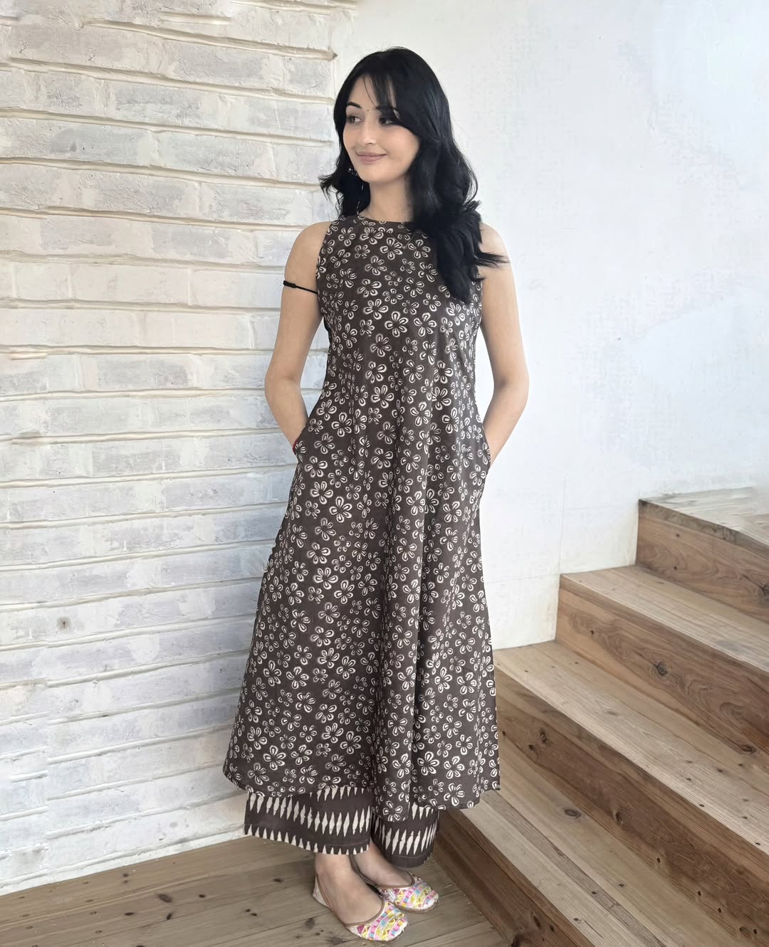 Brown Printed Cotton Kurta Co-ord Set for Women