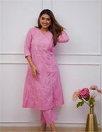 Women's Pink Cotton Kurta Set