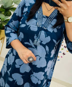 Blue cotton kurti set with pants and dupatta