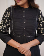 Black Cotton Embroidered Kurti Set