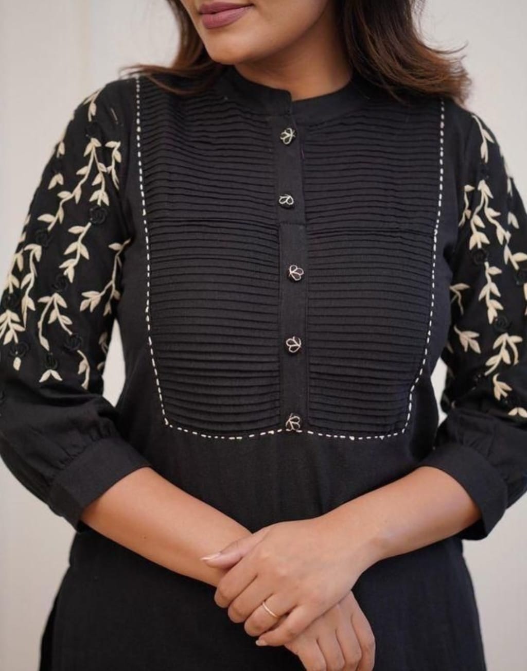 Black Cotton Embroidered Kurti Set