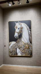 Luxury White Horse Wall Hanging Photo Frame – 12 x 18 Inch Decorative Wall Art