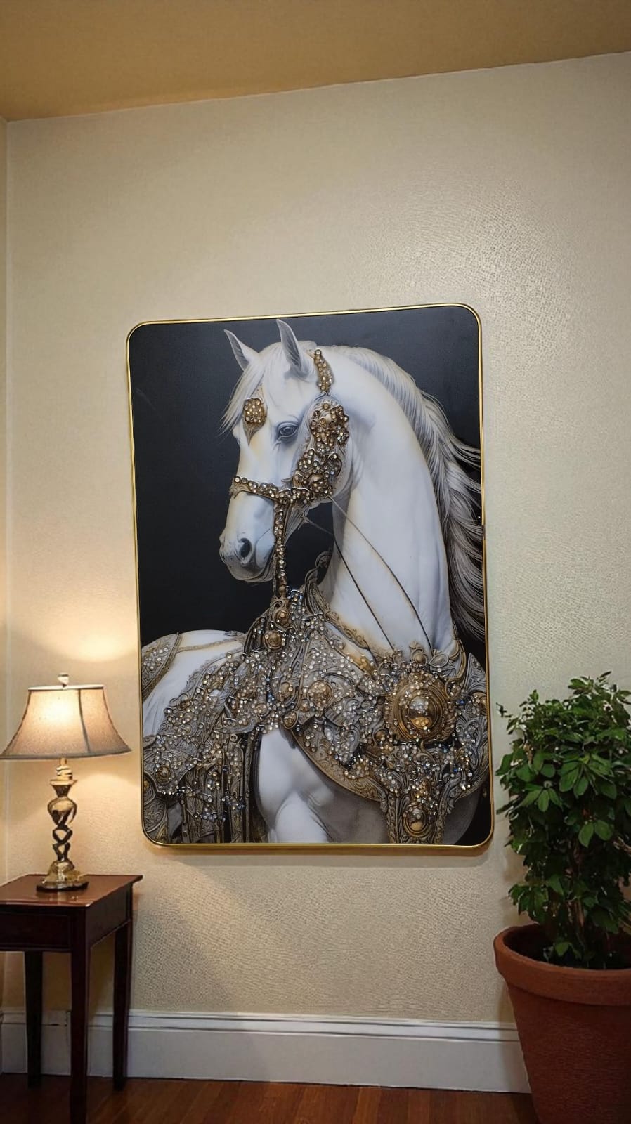 Luxury White Horse Wall Hanging Photo Frame – 12 x 18 Inch Decorative Wall Art