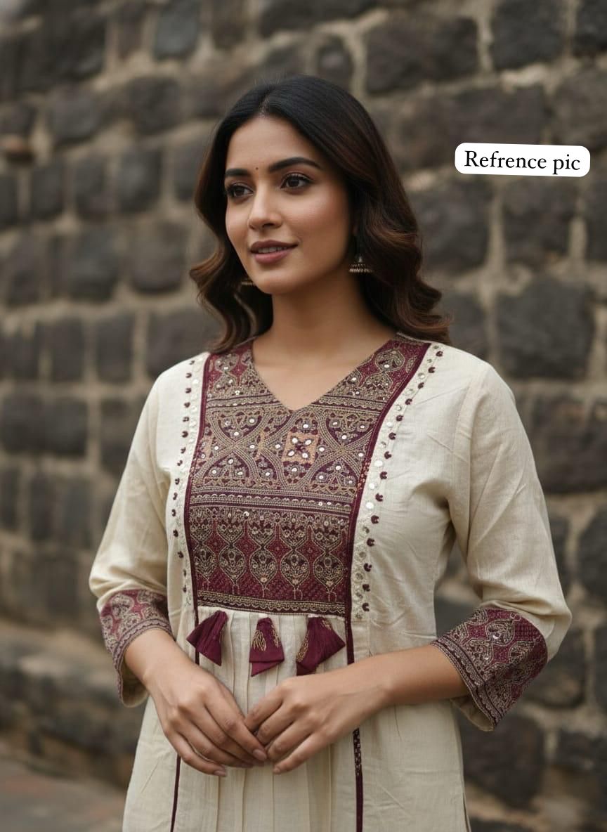 Mustard Printed Cotton Anarkali Kurta Set with Dupatta & Pants