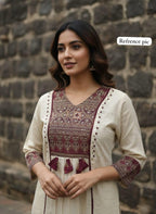 Mustard Printed Cotton Anarkali Kurta Set with Dupatta & Pants