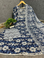 Women blue Cotton kurti set