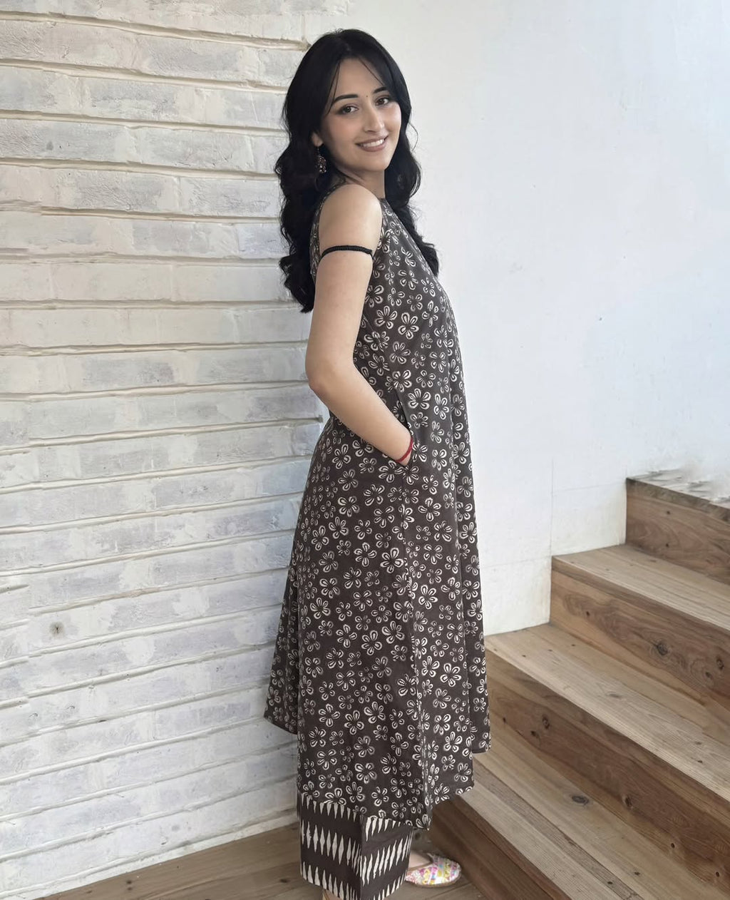 Brown Printed Cotton Kurta Co-ord Set for Women