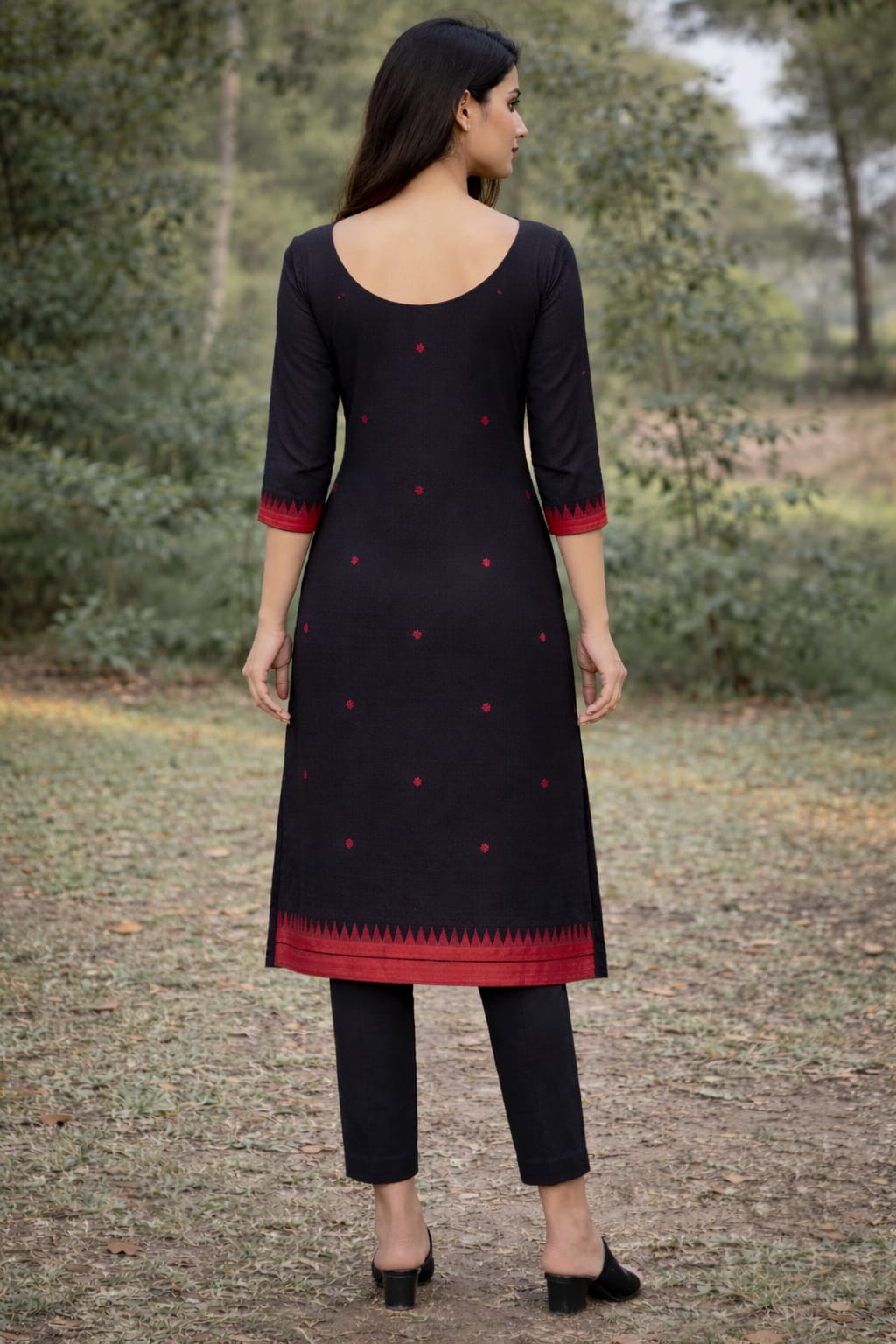 Women's  Black Cotton Kurti Set