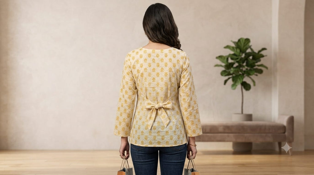 Women's Cotton Printed Short Top Kurti – Casual Daily Wear Round Neck Top