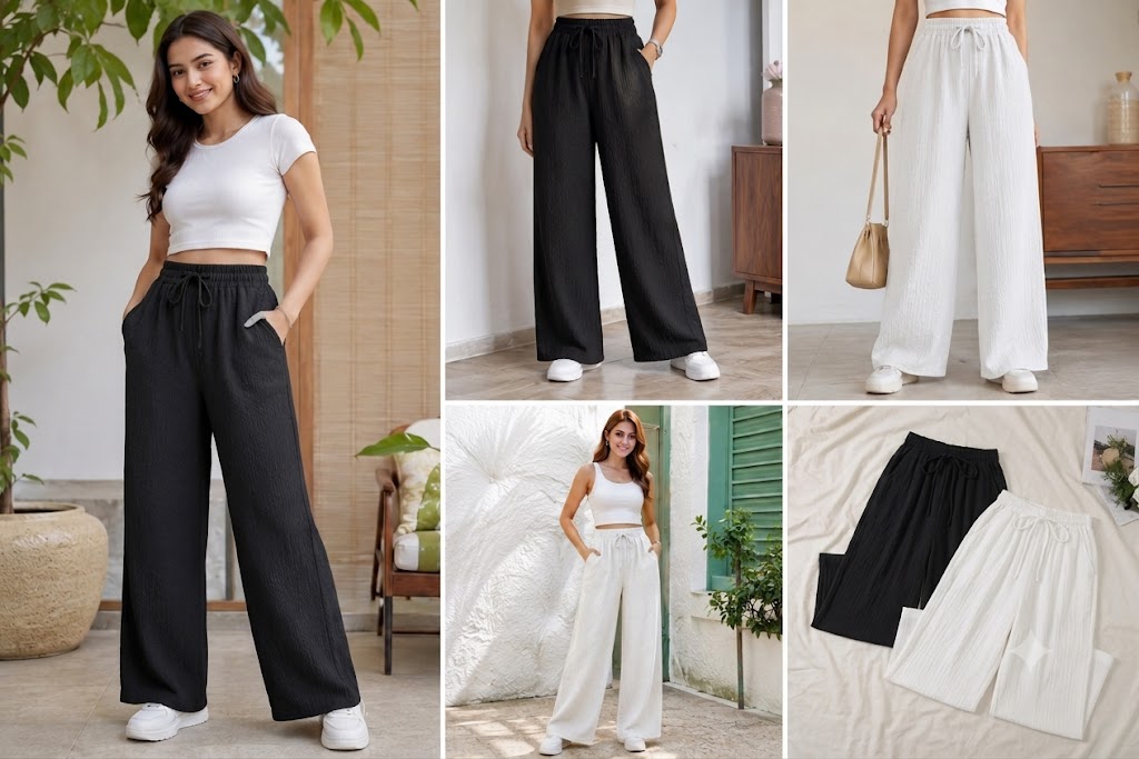 Linen Cotton Palazzo Pants for Women | Comfortable Wide Leg Ethnic & Casual Wear Trousers