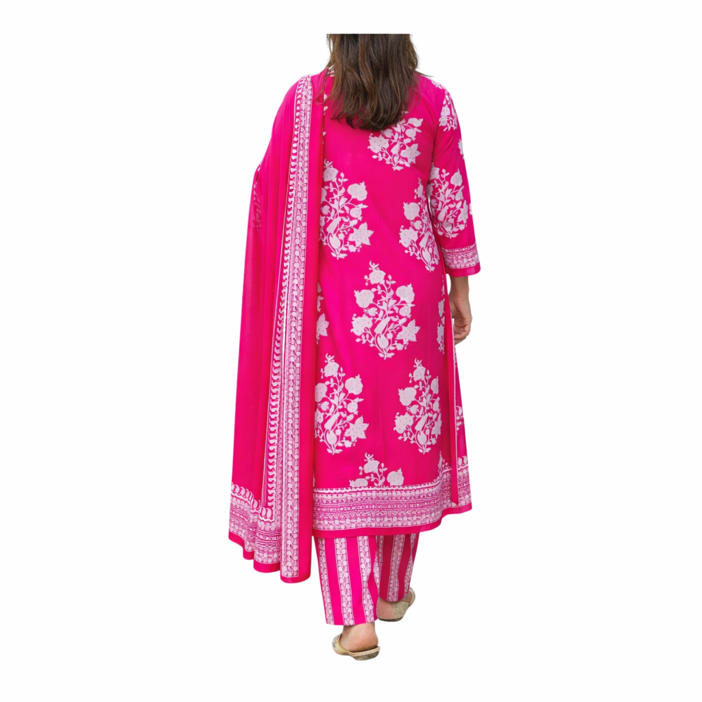 Pink cotton kurta set with dupatta