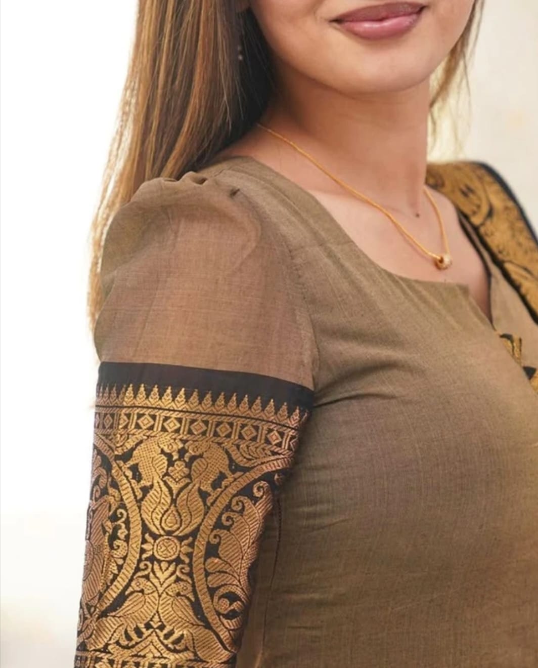 Stylish brown cotton Kurti with Matching Shawl (Dupatta)