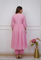 Women's Pink Cotton Kurta Set