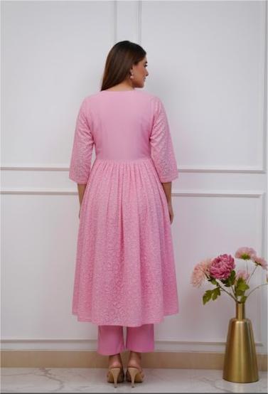 Women's Pink Cotton Kurta Set
