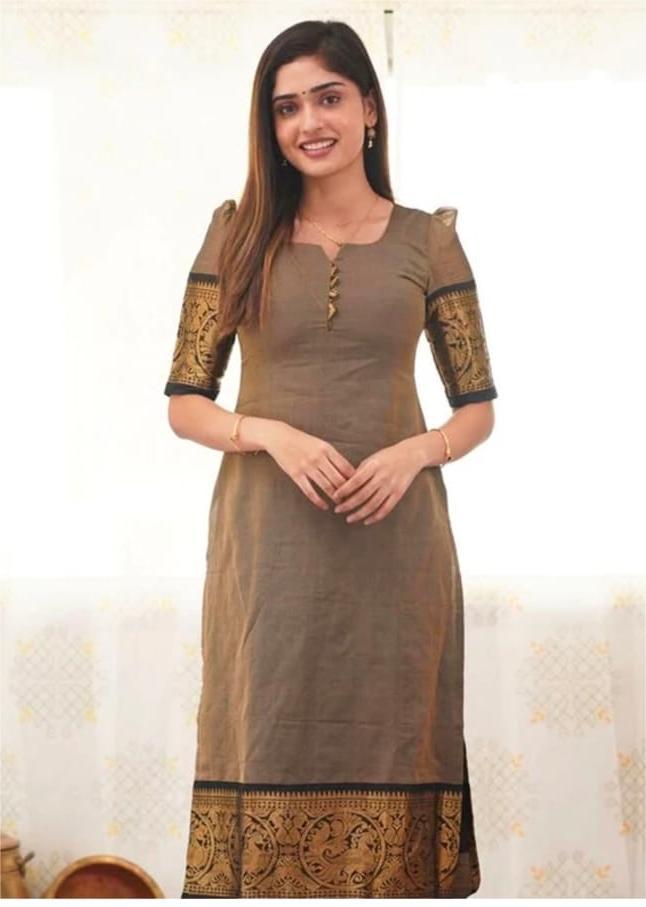 Stylish brown cotton Kurti with Matching Shawl (Dupatta)