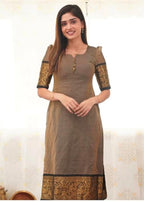 Stylish brown cotton Kurti with Matching Shawl (Dupatta)