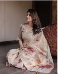 Cotton Linen Blend Printed Saree – Elegant Everyday Wear
