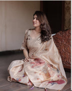 Cotton Linen Blend Printed Saree – Elegant Everyday Wear