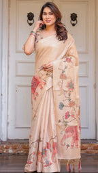 Cotton Linen Blend Printed Saree – Elegant Everyday Wear