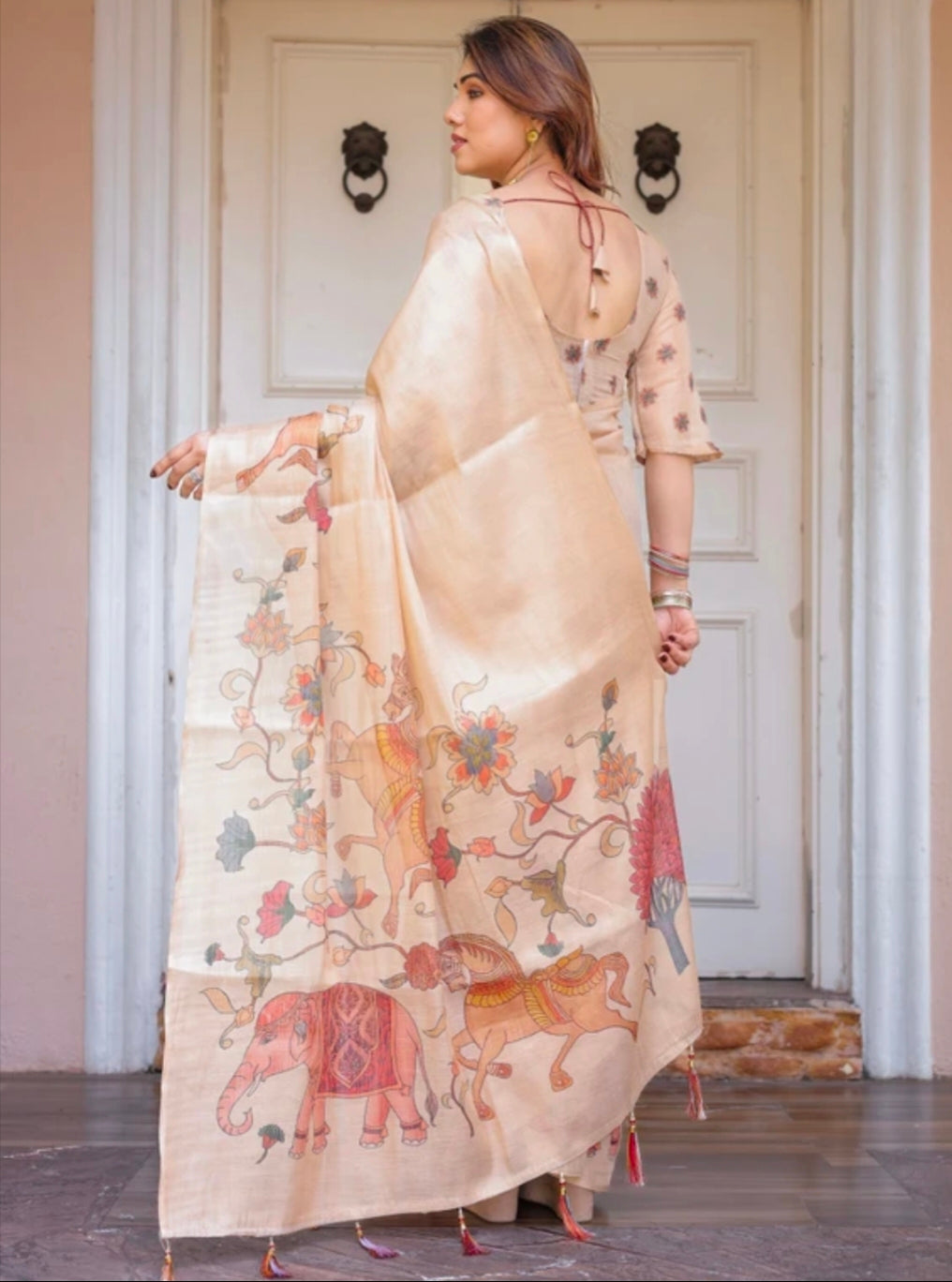 Cotton Linen Blend Printed Saree – Elegant Everyday Wear