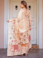 Cotton Linen Blend Printed Saree – Elegant Everyday Wear