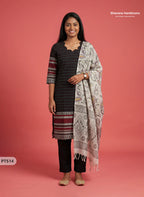 Premium Handloom Jacquard Cotton Kurti Set with Pant & Printed Dupatta | Women's 3 Piece Ethnic Wear (Red & Black)