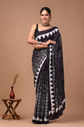 Bagru Hand Block Print Mulmul Cotton Saree