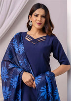 Elegant Navy Blue Kurti Set with Dupatta