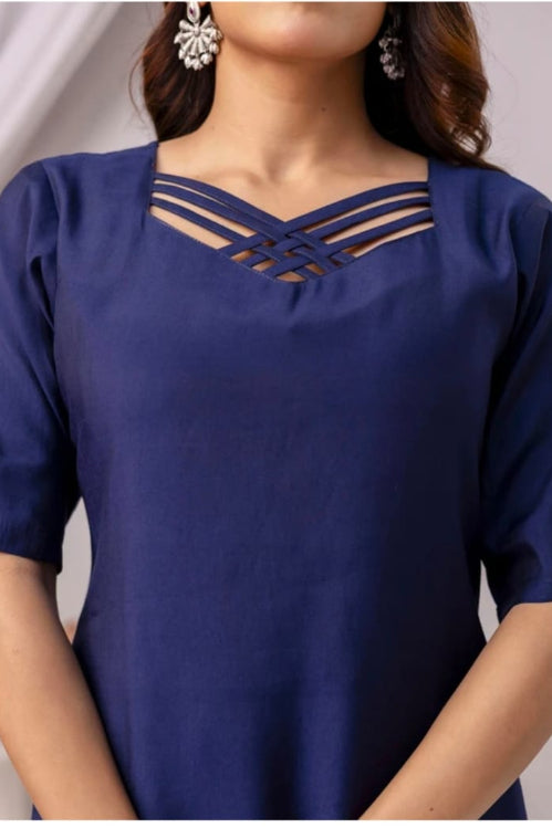 Elegant Navy Blue Kurti Set with Dupatta