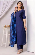 Elegant Navy Blue Kurti Set with Dupatta