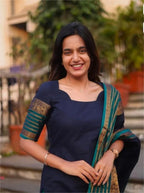 Elegant Navy Blue Cotton Kurta Set with Zari Borders