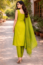 Cotton Green Mangalagiri Kurti Set with Shawl/Dupatta
