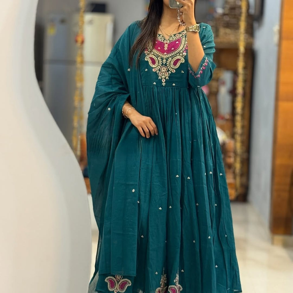 Elegant  Embroidered Anarkali Kurta Set with Dupatta