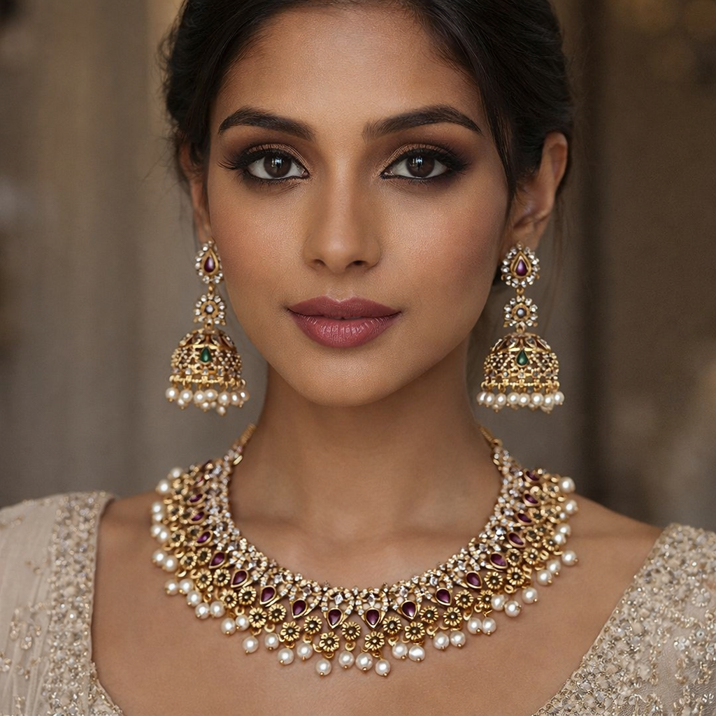 Elegant Temple-Style Pearl Necklace Set